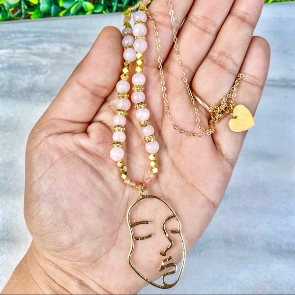 Rose Quartz Self Love Reflection Pendant Gemstone Beaded Faceted Necklace - Picture 2 of 4